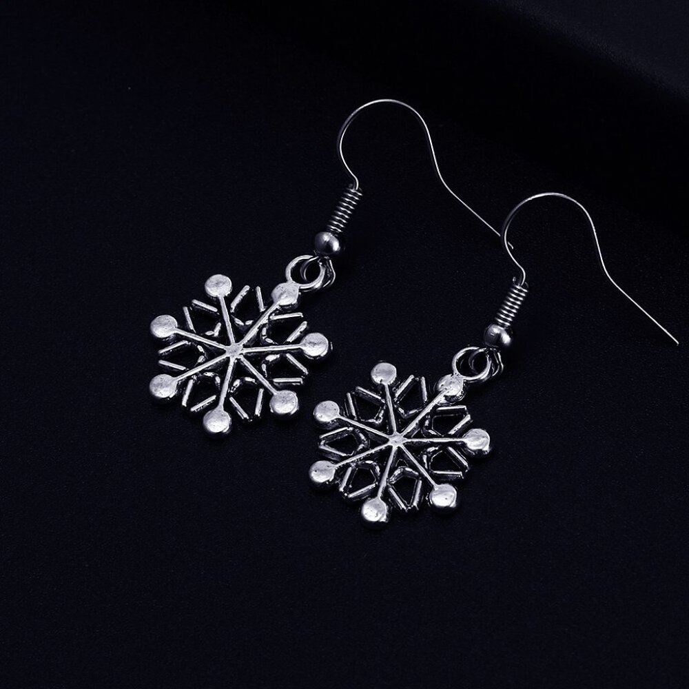 Trendy Winter Snow Shape Dangle Antique Silver Plated Earrings for Woman , K638